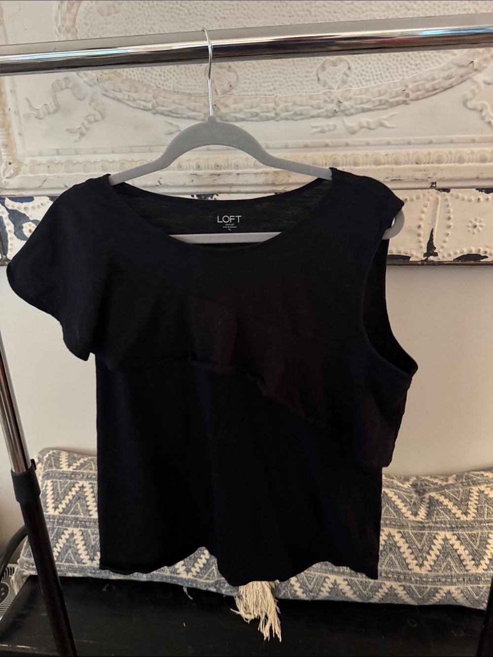 LOFT Black Sleeveless Ruffle-Accent Tank